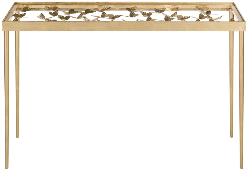 SAFAVIEH Glam Accent Table with Iron Legs, in Gold and Clear, 30 X 107 X 76.2