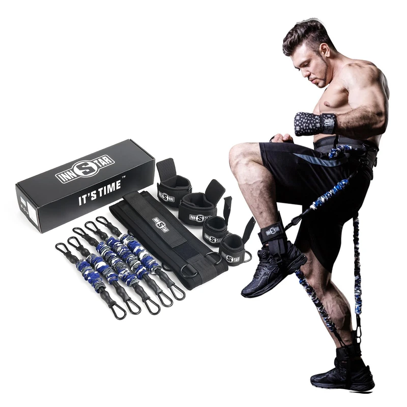 INNSTAR MMA Boxing Training Natural Latex Resistance Band Set Bodybuilding Training Equipment for Men & Women (175LB Camo Marine Blue) - Image 1