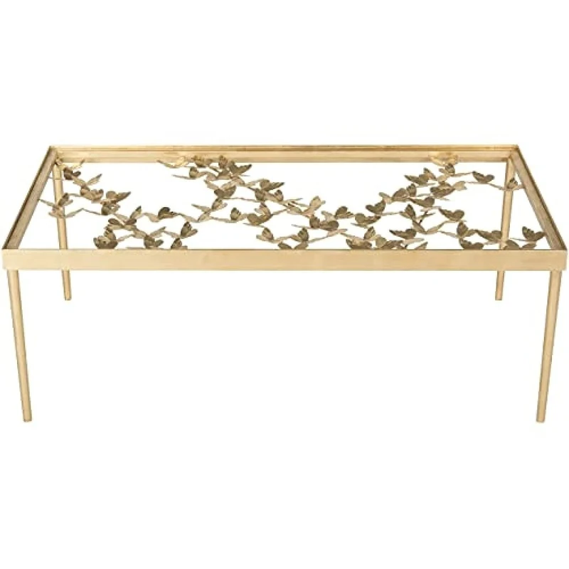 SAFAVIEH Glam Accent Table with Iron Legs, in Gold and Clear, 61 X 122 X 45.21