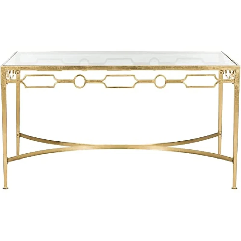 SAFAVIEH Modern Accent Table with Iron Legs, in Gold and Clear, 61 X 104 X 54.61