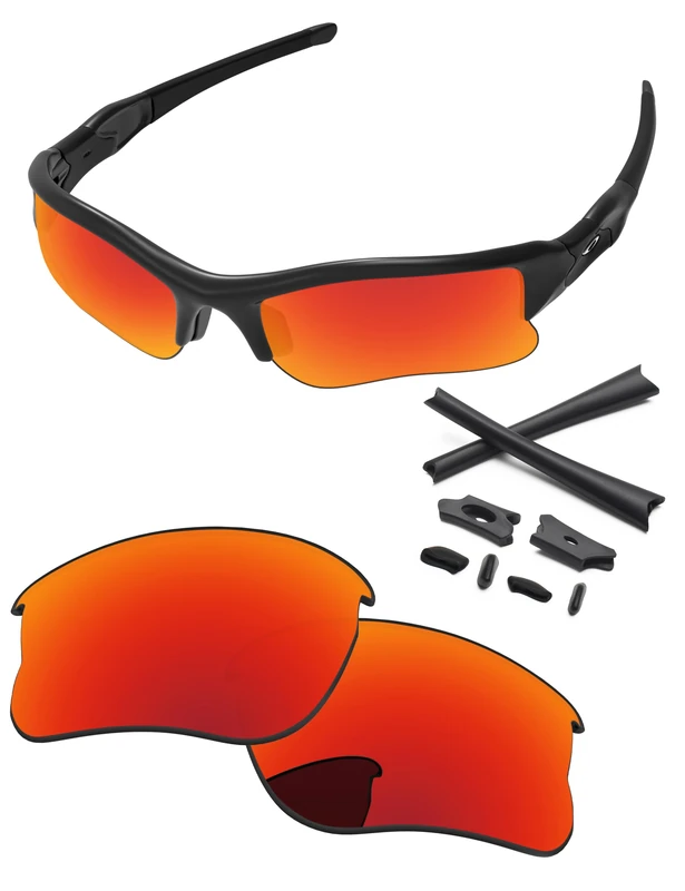 PapaViva Replacement Lenses & Rubber Kits for Oakley Flak Jacket XLJ OO9009 63mm Sunglass Fire Red Pro+ Anti-reflective Polarized - Image 1