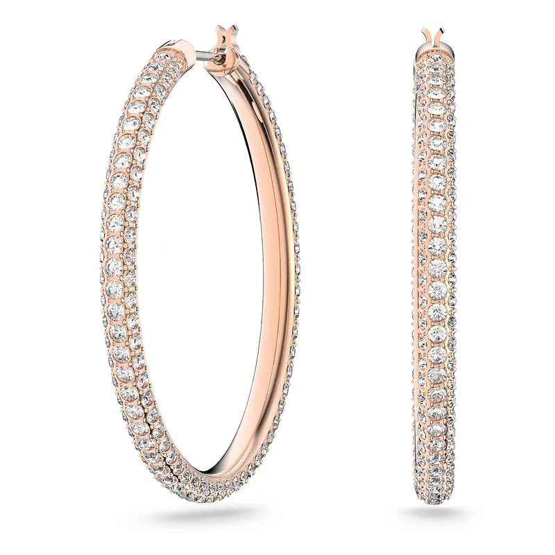 Swarovski Stone hoop earrings, Pink, Rose gold-tone plated