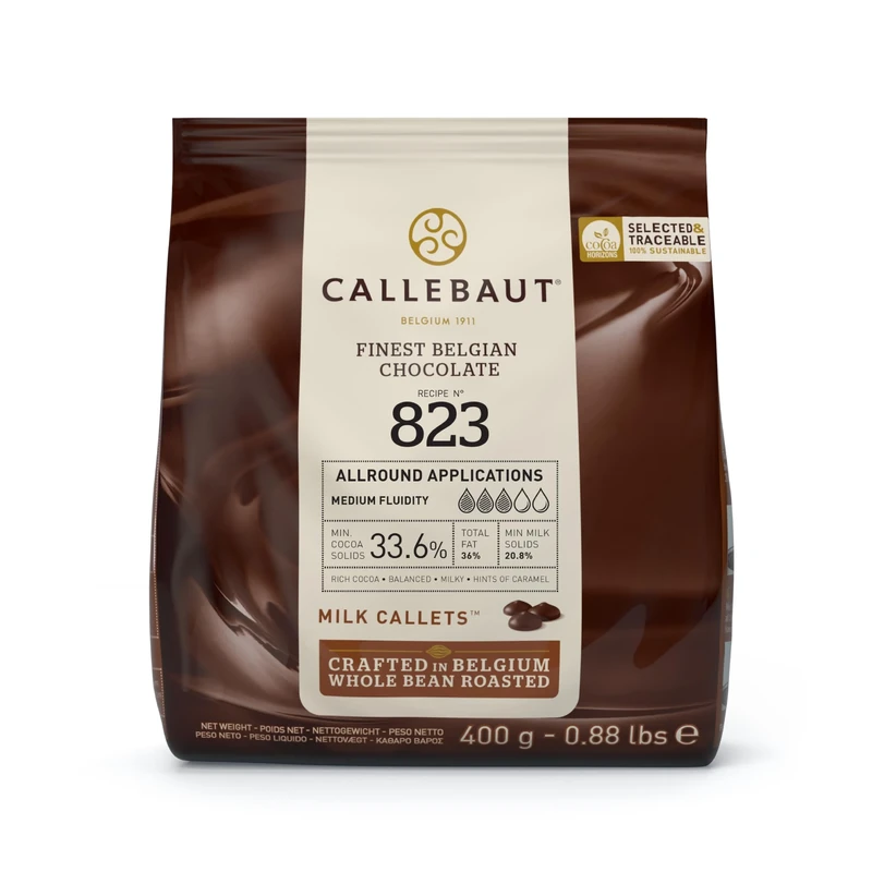 Callebaut 823 Finest Belgian Milk Chocolate Couverture Callets 33.6% Cocoa 400g