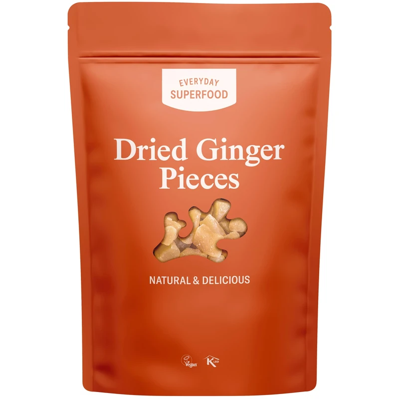 Everyday Superfood Dried Ginger Pieces 190g, No Crystallised Sugar Coating Ginger Chunks, Sweet Hot and Spicy Ginger Root