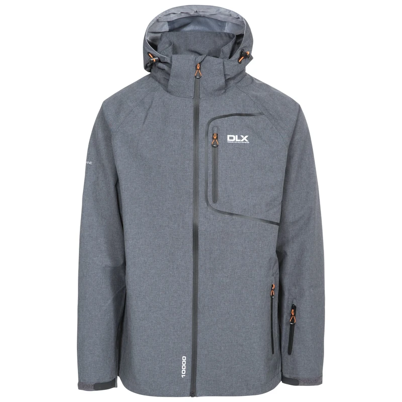Trespass DLX Caspar II, Dark Grey Marl, S, Waterproof Jacket with Removable Hood, Underarm Ventilation & Arm Pocket for Men, Small, Grey