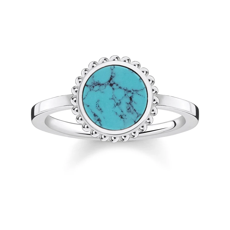 Thomas Sabo Women-Ring Glam & Soul Turquoise stone 925 Sterling silver Size O TR2186-404-17-54