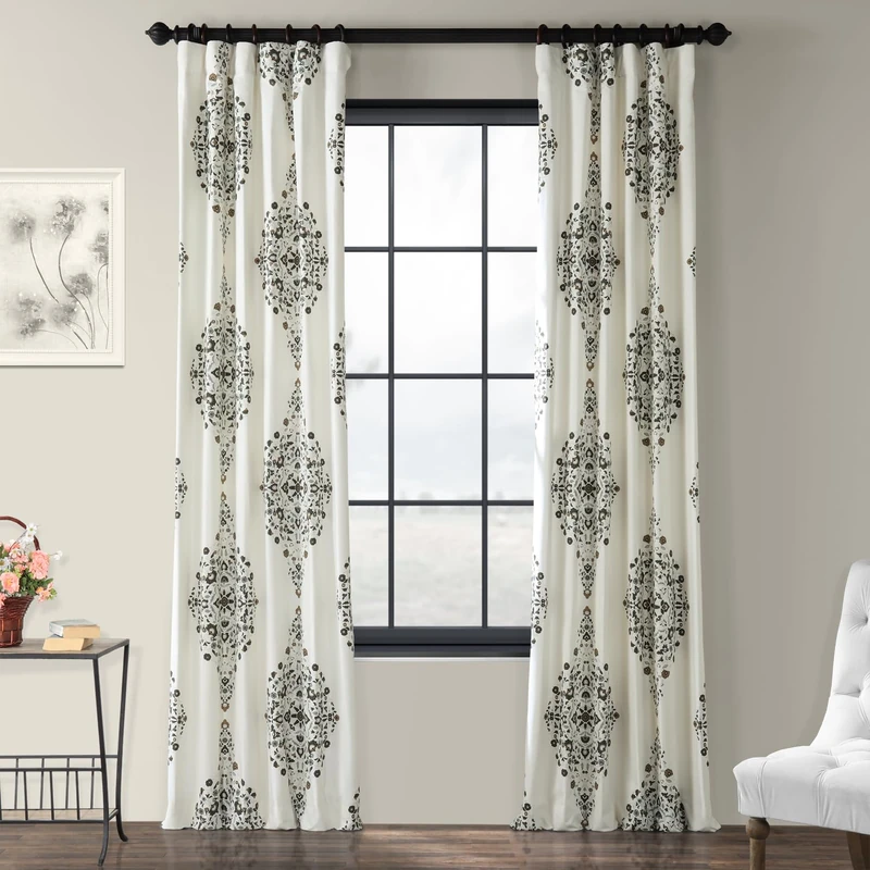 HPD Half Price Drapes Printed Cotton Twill Curtain (1 Panel), Kerala Cocoa, 50" W x 120" L (Pack of 1)