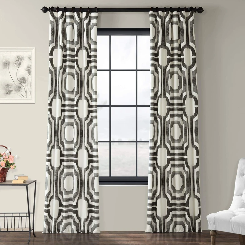 HPD Half Price Drapes Printed 84 Inch Long Luxury Cotton (1 Panel) Darkening Window Curtains for Bedroom Living Room 50x84 Inch Mecca Geometric Steel, 50W x 84L - Image 1