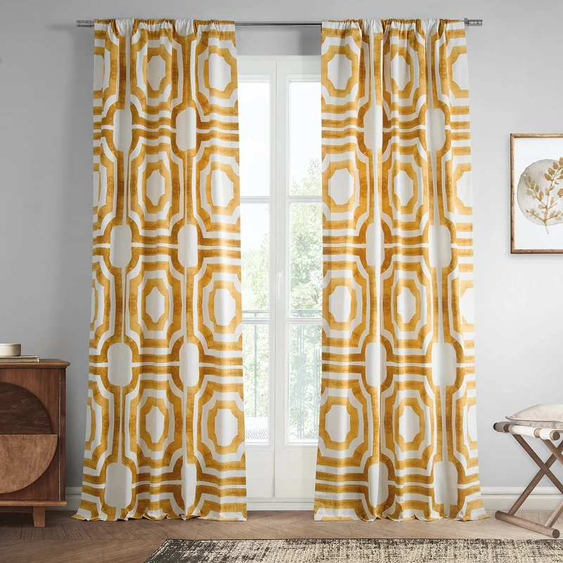 HPD Half Price Drapes Mecca Printed Cotton Curtain, Gold, 50 X 120