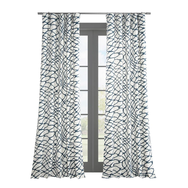 HPD Half Price Drapes Geometric Abstract Printed Curtains 96 Inches Long Luxury Cotton Curtains (1 Panel) Room Darkening Window Curtains for Bedroom & Living Room, 50W x 96L, Ellis Blue Abstract