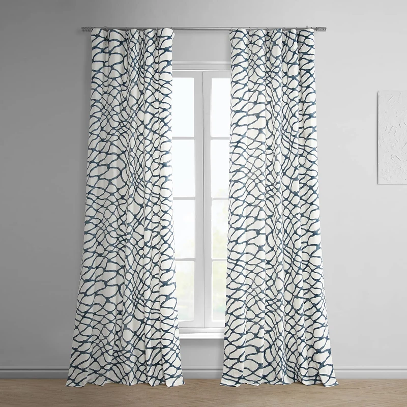 HPD Half Price Drapes Geometric Abstract Printed Curtains 84 Inches Long Luxury Cotton Curtains (1 Panel) Room Darkening Window Curtains for Bedroom & Living Room, 50W x 84L, Ellis Blue Abstract - Image 1