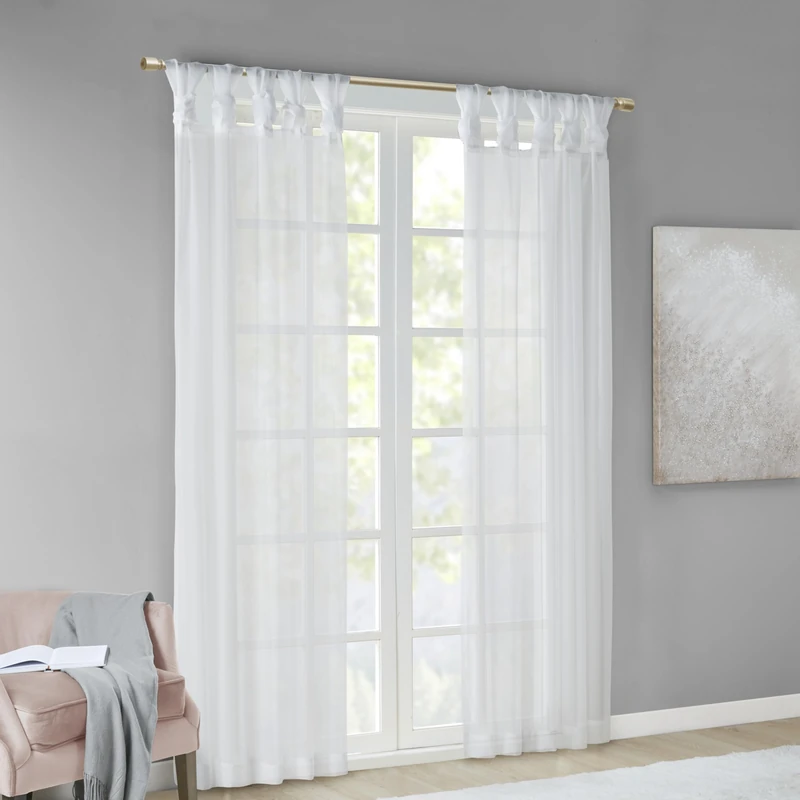 Madison Park Ceres DIY Twisted Tab Sheer Curtain, Pair Panels, Lightweight Window Treatment, Voile Privacy, Light Filtering Drape for Bedroom and Apartment, 50 in x 95 in, White 2 Piece