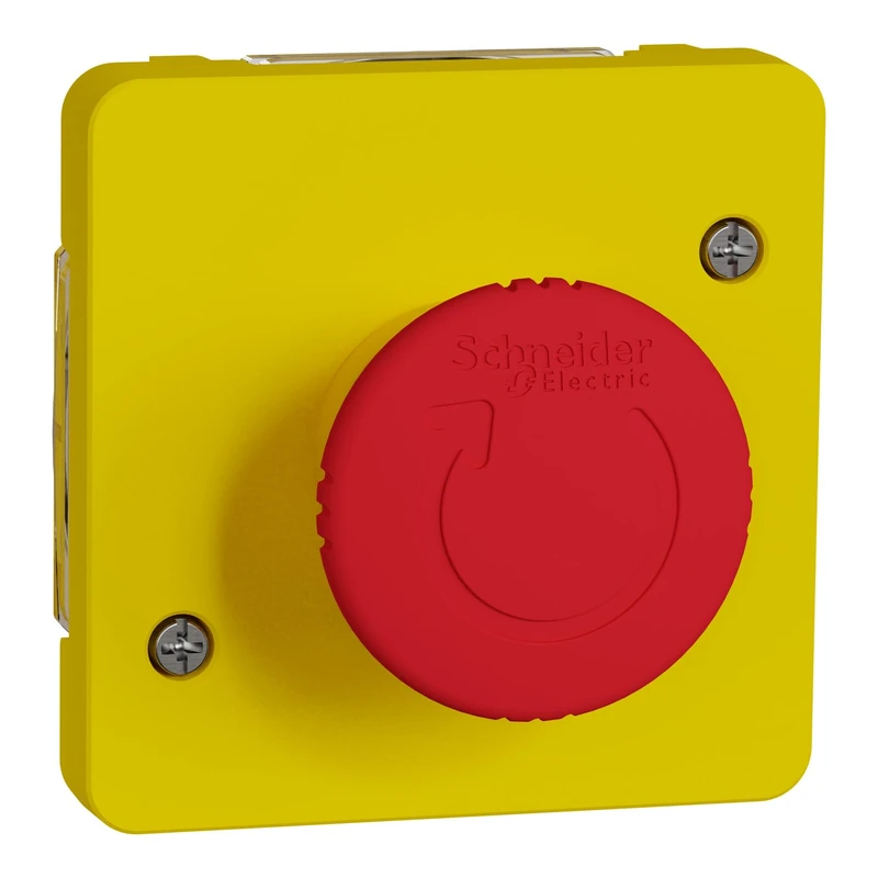 Schneider Electric MUR35053 Mureva STYL Mureva STYL 1/4 Turn Emergency Stop IP55 IK08 Yellow Stop URG 1 4 Compo