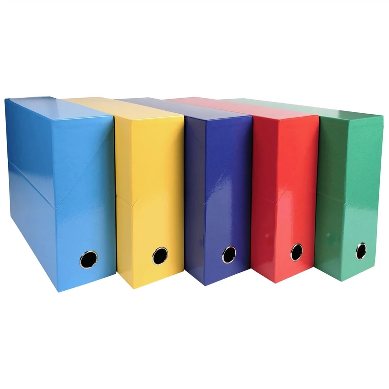 Exacompta - Ref 89920E - Iderama Collection - Transfer Box - 250 x 330 x 90mm in Size, Suitable for Holding A4 Documents, Premium Plastic-Coated Pressboard - Assorted Colours (Pack of 5)