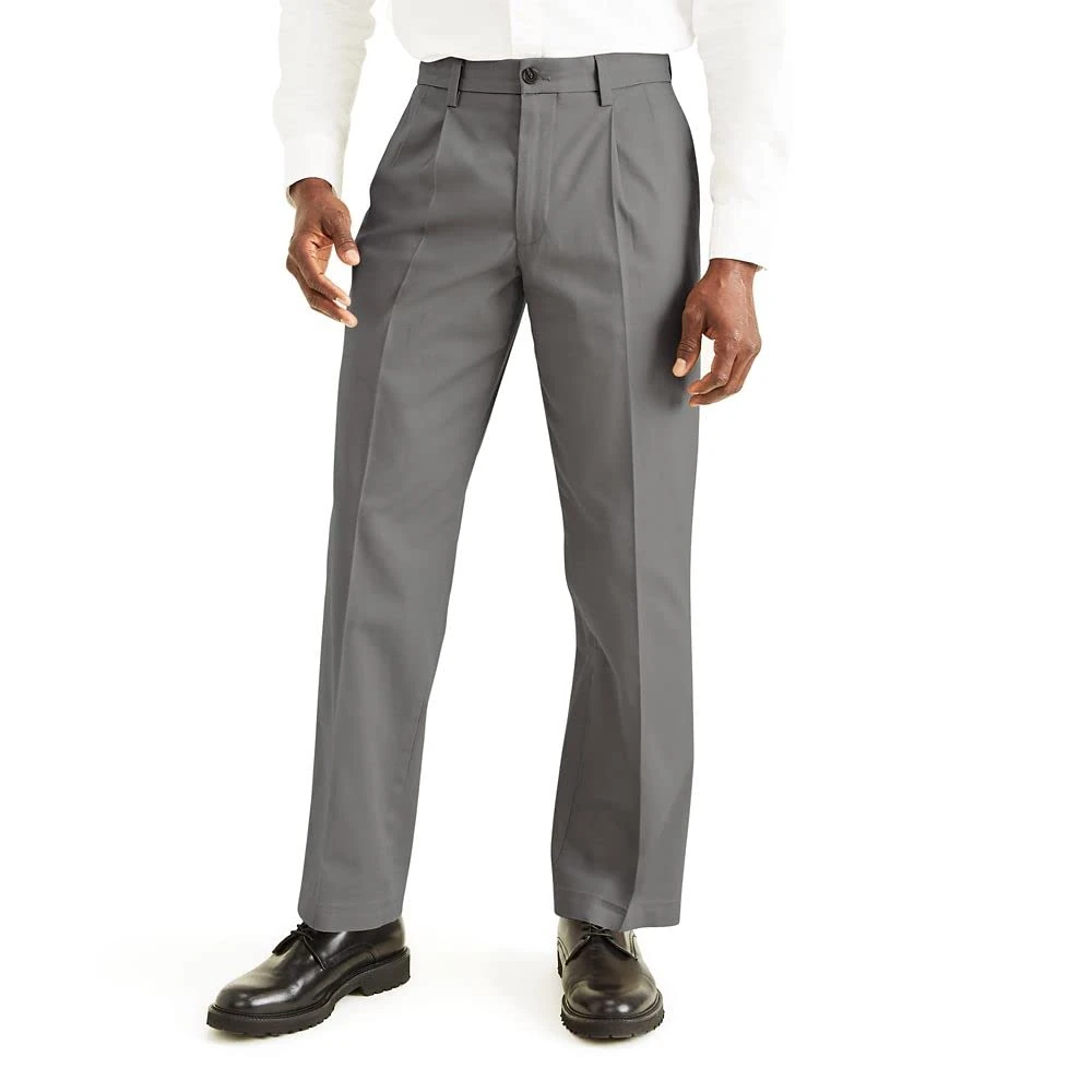 DOCKERS Men's Classic Fit Signature Khaki Lux Cotton Stretch Pants-Pleated (Regular and Big & Tall) Casual, Burma Grey, X-Large