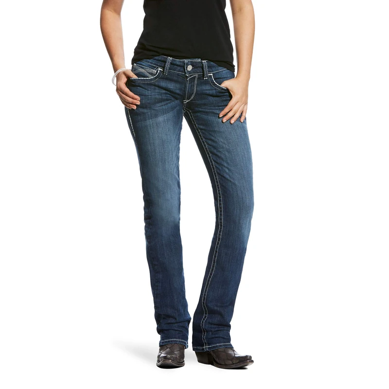 Ariat Women's R.e.a.l. Mid Rise Stretch Ivy Stackable Straight Leg Jean, Dresden, 25 Short