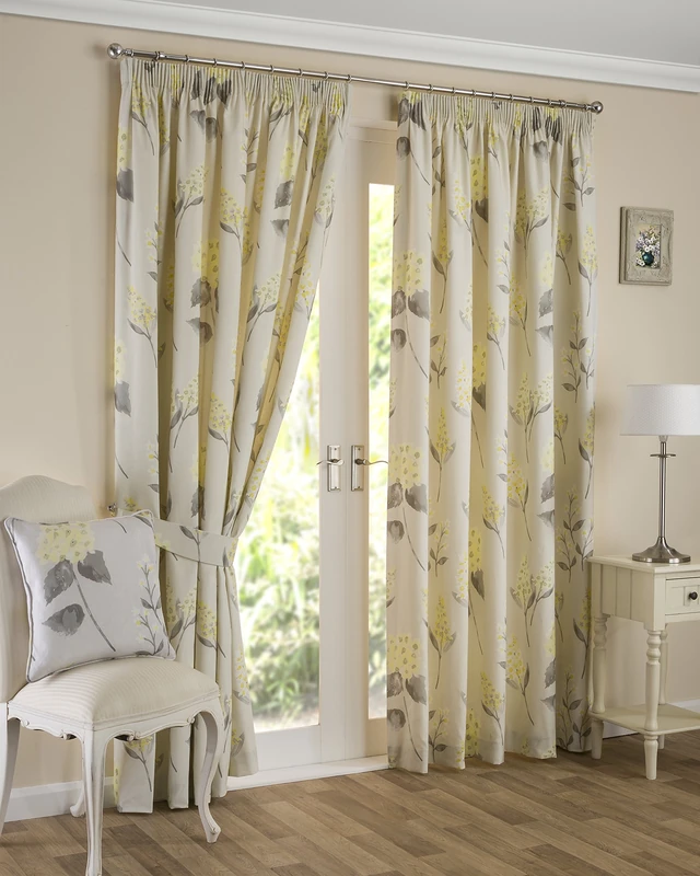 Sundour Firenze Pencil Pleat Curtains, Polycotton, Ochre Flowers, 66 x 90 Inches - Image 1