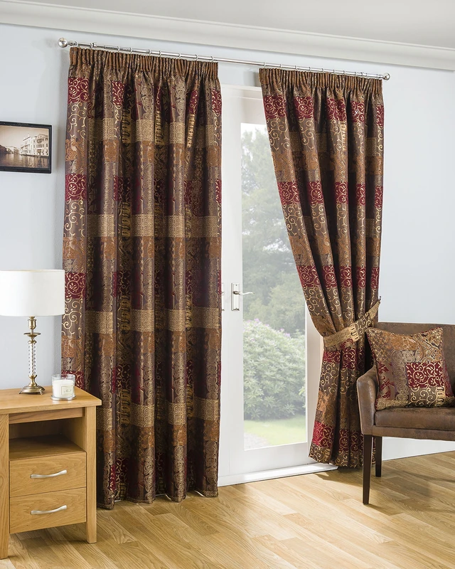 Sundour Casablanca Curtains Pencil Pleat, Jacquard, Terracotta, 90 x 54 Inches
