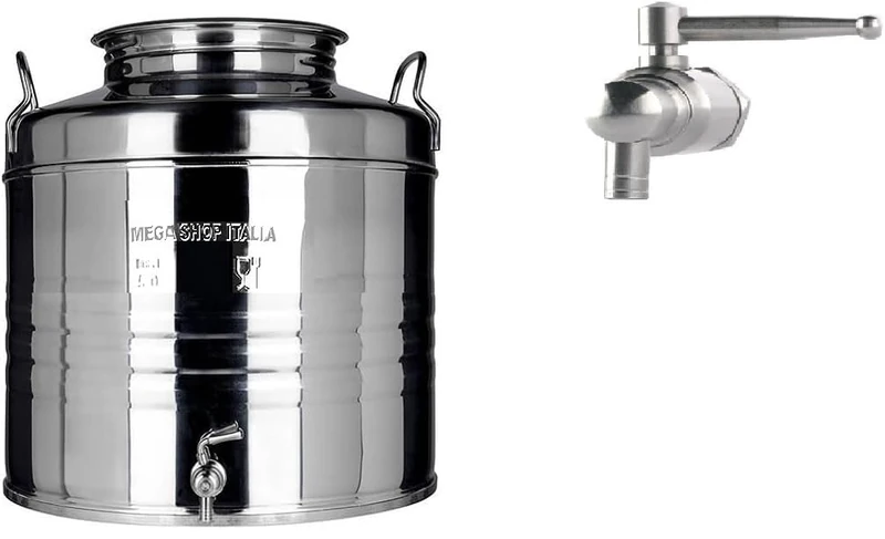 Megashopitalia Stainless Steel Barrel Oil Container 15 30 50 litres Made in Italy with Seal for The Cap and Stainless Steel Tap Included (30 litres)