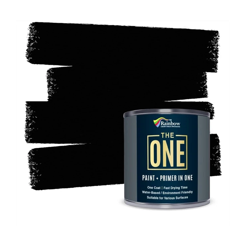 THE ONE All-In-One Paint & Primer - Black Gloss, 250 ml | Multi-Surface 1 Coat Formula | Easy Indoor & Outdoor Decorating for Home & Garden Walls, Floors & Furniture | Durable, Water-Based & Low VOC