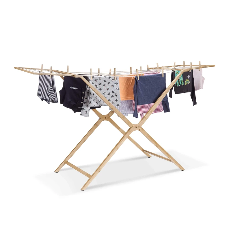 Relaxdays Bamboo Clothes Dryer, Folding Clothes Horse with 13 m Drying Length, Airer HWD 101x184x60 cm, Natural
