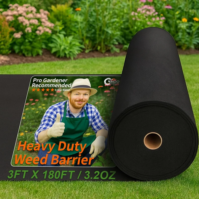 HOOPLE Premium Pro Garden Weed Barrier. Landscape Fabric, Weeds Control 32" by 180' Black