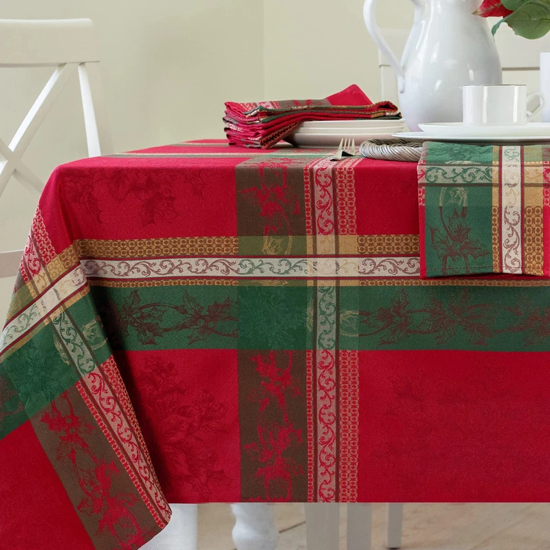 Benson Mills Holiday Legacy Yarn Dyed Jacquard Fabric Table Cloth, Holiday, Winter, and Christmas Tablecloth (Multi, 60" X 120" Rectangular)