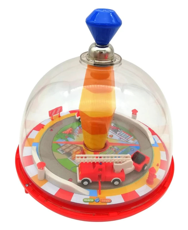 alldoro 68030 Fire Brigade Panoramic Spinning Top Diameter 19 cm, Pump Spinner with Sound, Swing Top with Stand, Music Spinner with Fire Engine, Classic Toy Spinner for Children from 18 Months - Image 1
