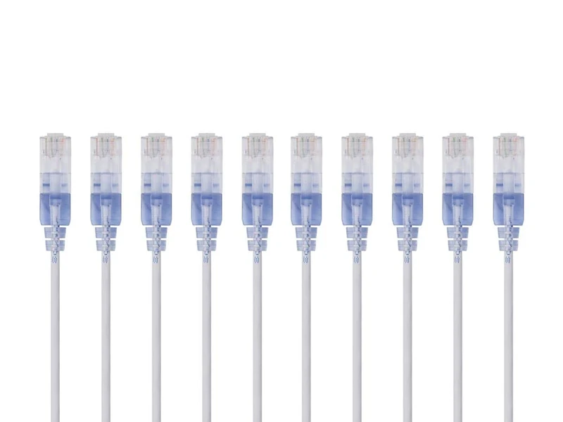 Monoprice Cat6A Ethernet Patch Cable - Snagless RJ45, 550Mhz, 10G, UTP, Pure Bare Copper Wire, 30AWG, 10-Pack, 0.5 Feet, White - SlimRun Series