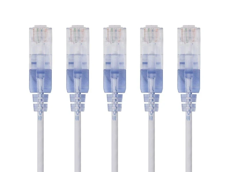 Monoprice Cat6A Ethernet Patch Cable - Snagless RJ45, 550Mhz, 10G, UTP, Pure Bare Copper Wire, 30AWG, 5-Pack, 2 Feet, White - SlimRun Series