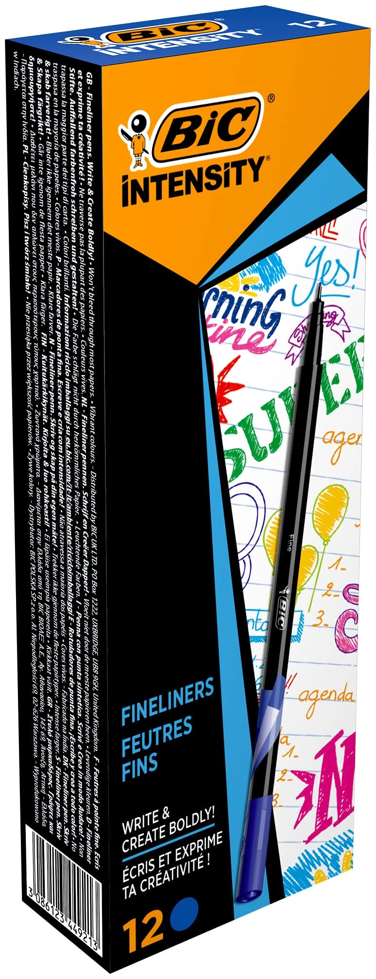 BIC Intensity Fine Tip Tip Tip Marker Pen Ink Based Writing 0.4mm (Pack of 12) 12 Blue