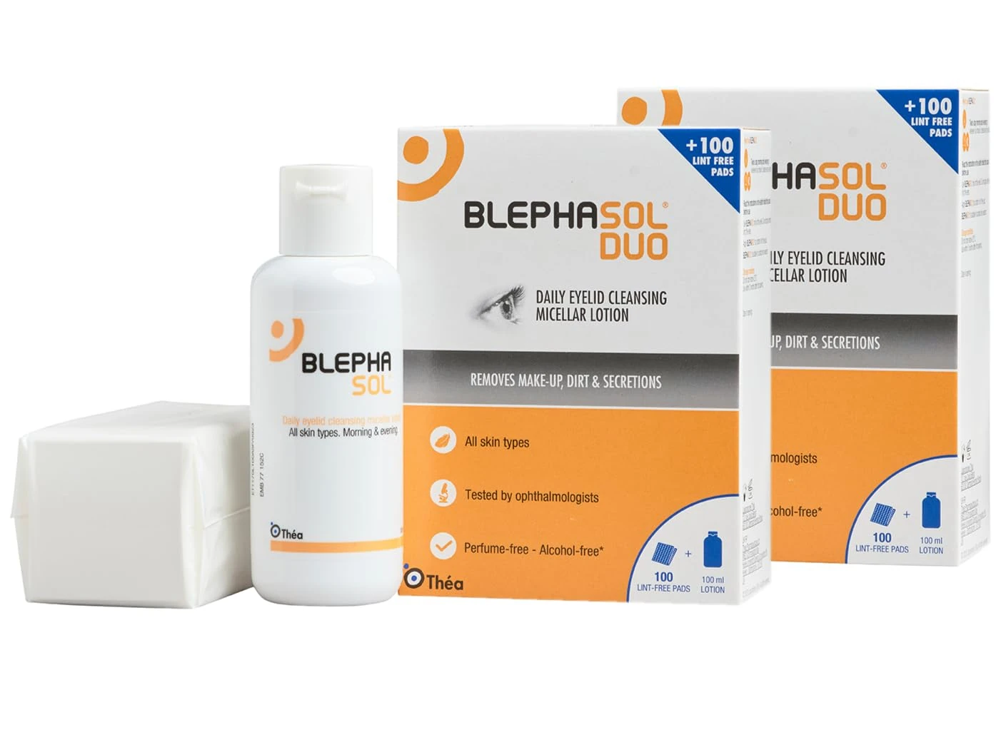 Blephasol Duo Micellar Eyelid Cleansing Lotion | Gentle, Effective Removal of Dirt & Makeup from sensitive Eyelids and Lashes | Perfume & Alcohol-Free | 2 PACK | 2 x 100 ml Bottle |200 Lint-Free Pads