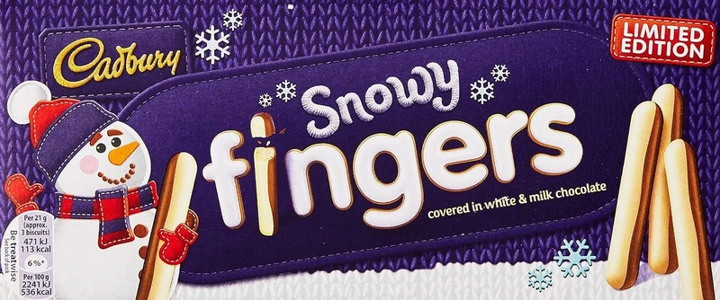 Cadbury Snowy Fingers White & Milk Chocolate Covered Biscuit Sticks Box, Christmas Treat for Sharing, 115 g (Pack of 1)