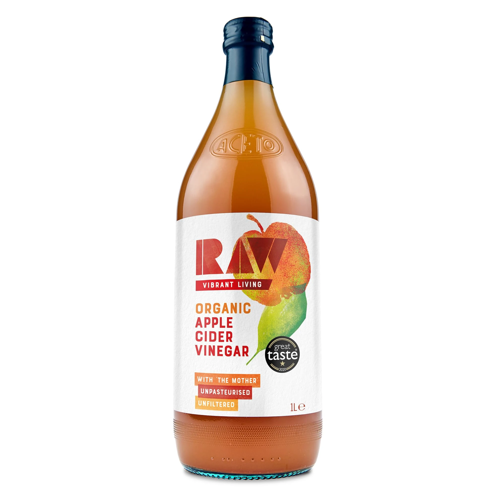 Raw Organic Apple Cider Vinegar with the Mother, 1L - Raw, Unpasteurised and Unfiltered - Gut Health, Aids Digestion - Naturally Vegan