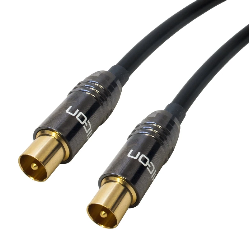 Premium TV Aerial Lead. 75ohm Van Damme Coax cable. Male to Male, Coaxial (10m, Black)