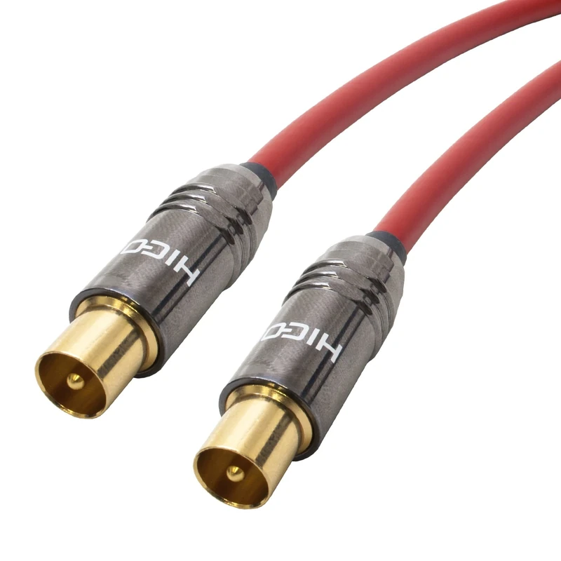 Premium TV Aerial Lead. 75ohm Van Damme Coax cable. Male to Male, Coaxial (8m, Red)