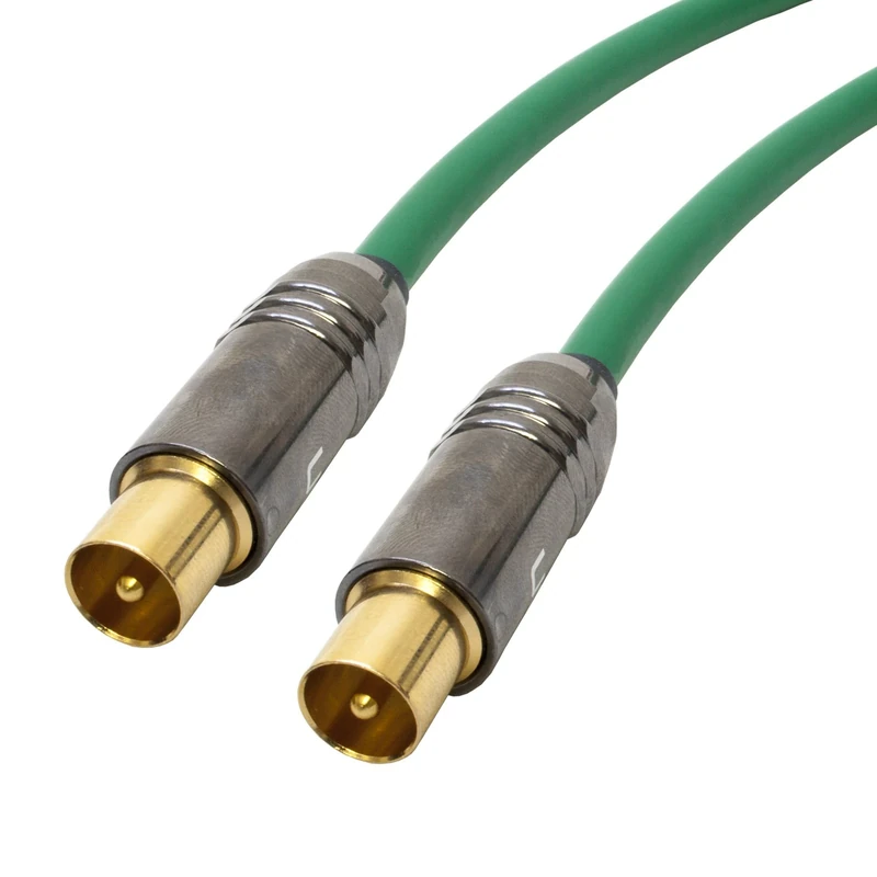 Premium TV Aerial Lead. 75ohm Van Damme Coax cable. Male to Male, Coaxial (3m, Green)