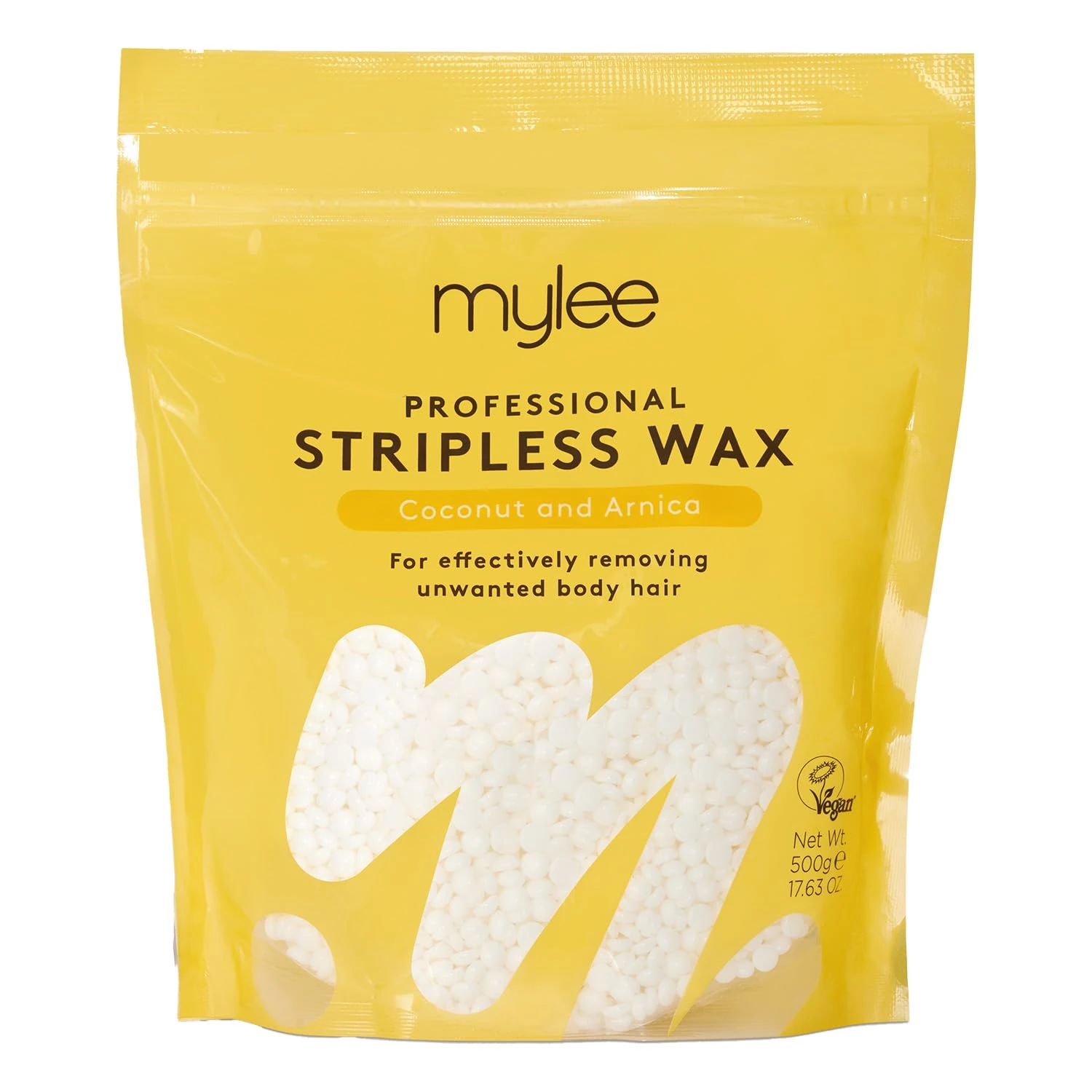 Mylee Professional Hard Wax Beads 500g, Stripless Depilatory Waxing Pellets Solid Film Beans No Strip Needed, Painless Gentle Hair Removal of Full Body, Face & Bikini Line (Coconut & Arnica)