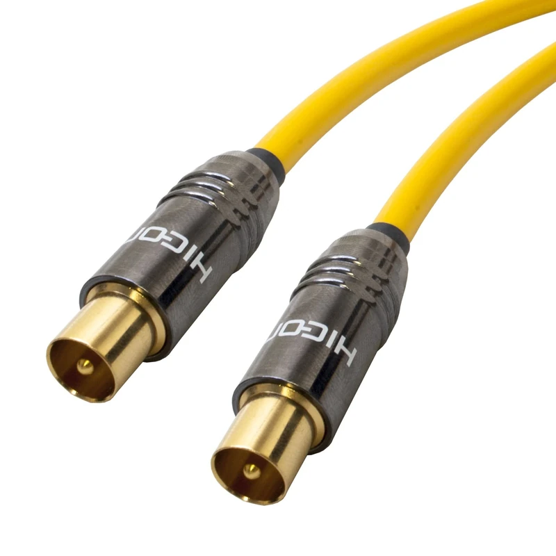 Premium TV Aerial Lead. 75ohm Van Damme Coax cable. Male to Male, Coaxial (10m, Yellow)