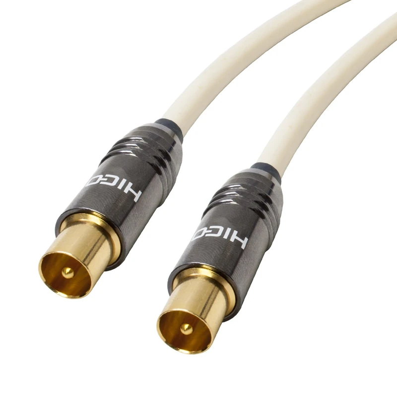 Premium TV Aerial Lead. 75ohm Van Damme Coax cable. Male to Male, Coaxial (10m, Cream)