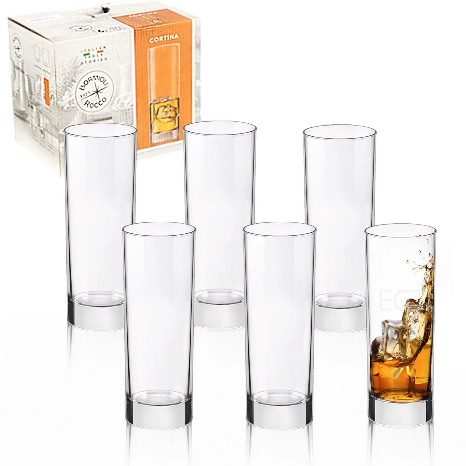 URBNLIVING 6 x Slim Tall Tumbler 215ml Bormioli Rocco Cortina Tumbler Glasses