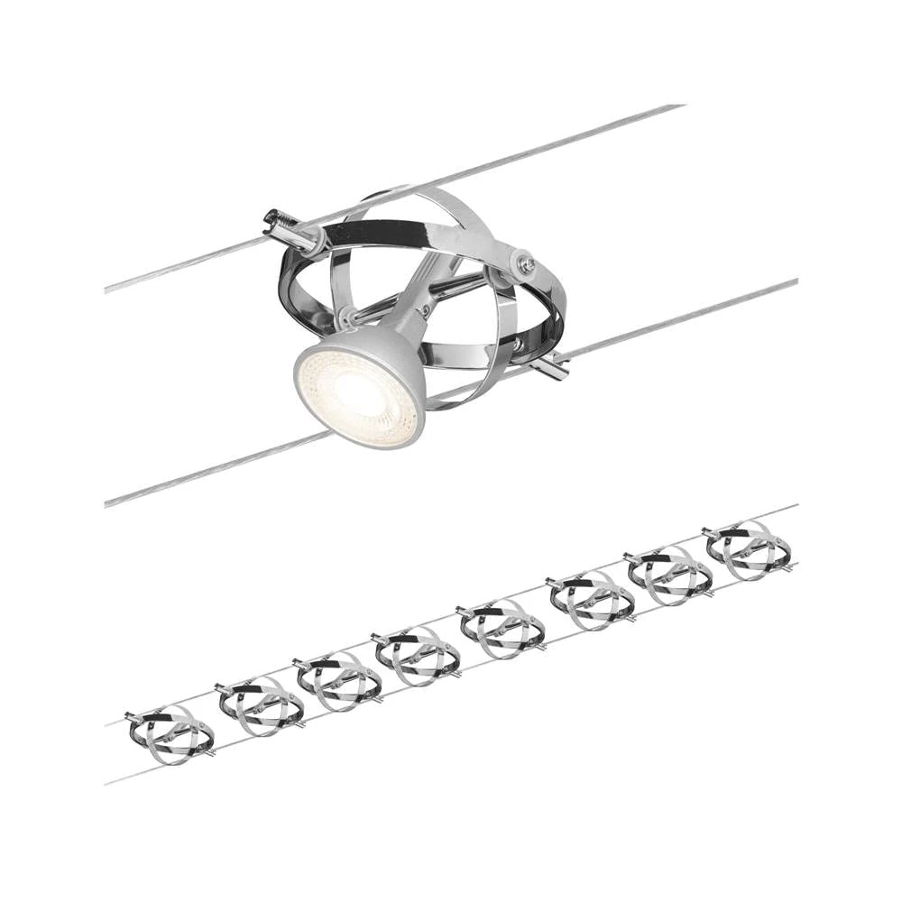 Paulmann 94153 Cable Lighting System – Cardan Set Ceiling Light Metal Wire System for Dimmable GU5.3 LED Lamps - Suitable for Max 8 x 10 Watt Bulbs, Comes Without Bulbs - Matt Chrome