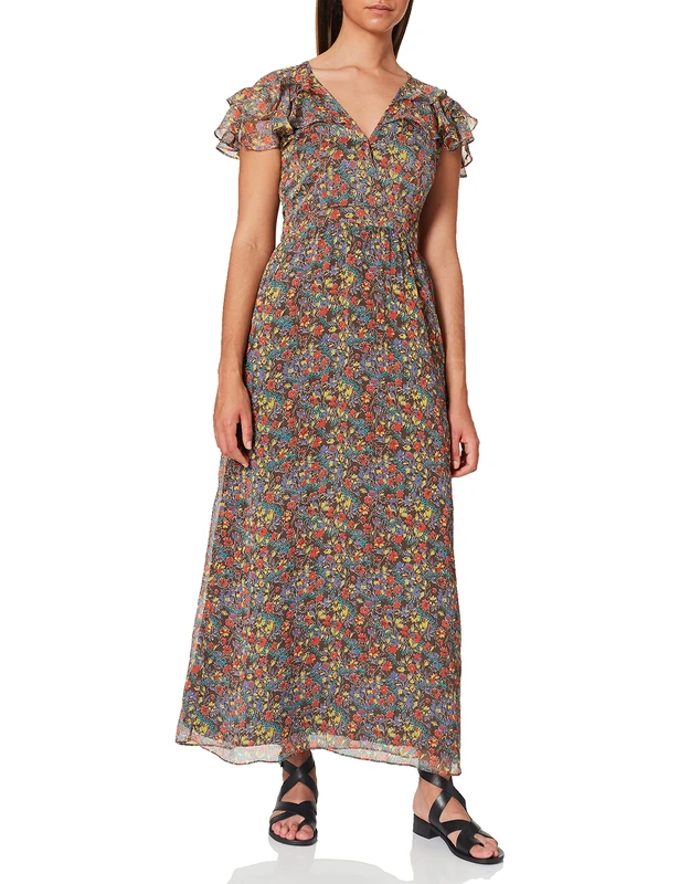 Tommy Jeans Women's Maxi Short Sleeve Dress, Brown (Ditsy Flower 901), Medium