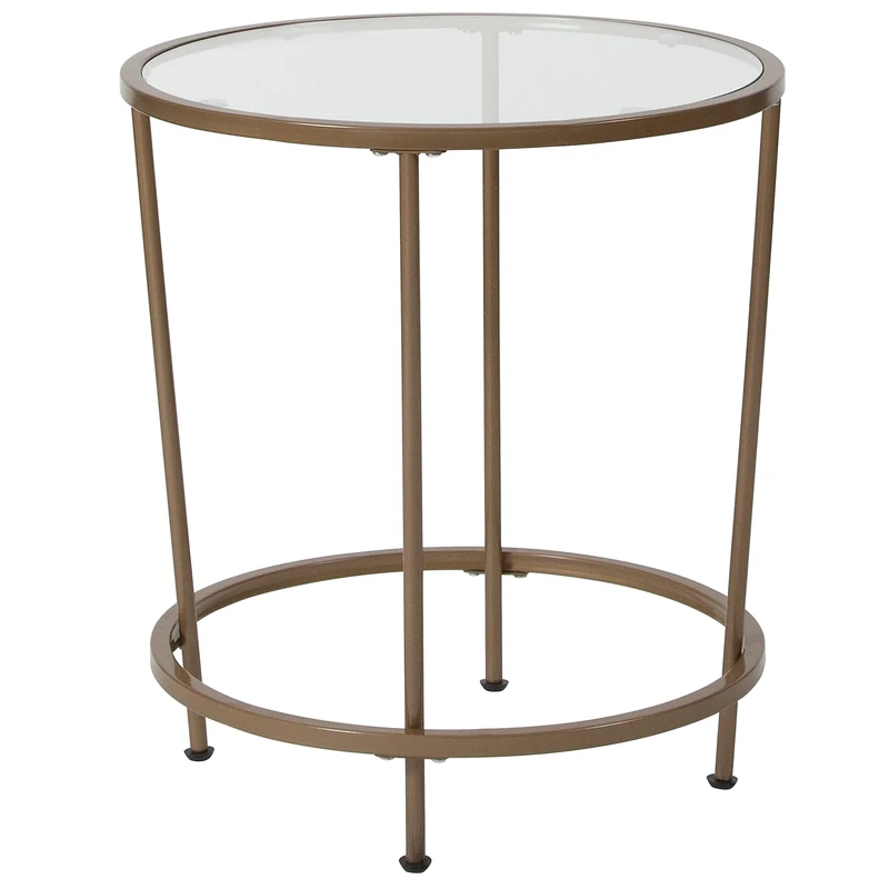 Flash Furniture Astoria Collection Round End Table - Modern Clear Glass End Table - Brushed Gold Frame
