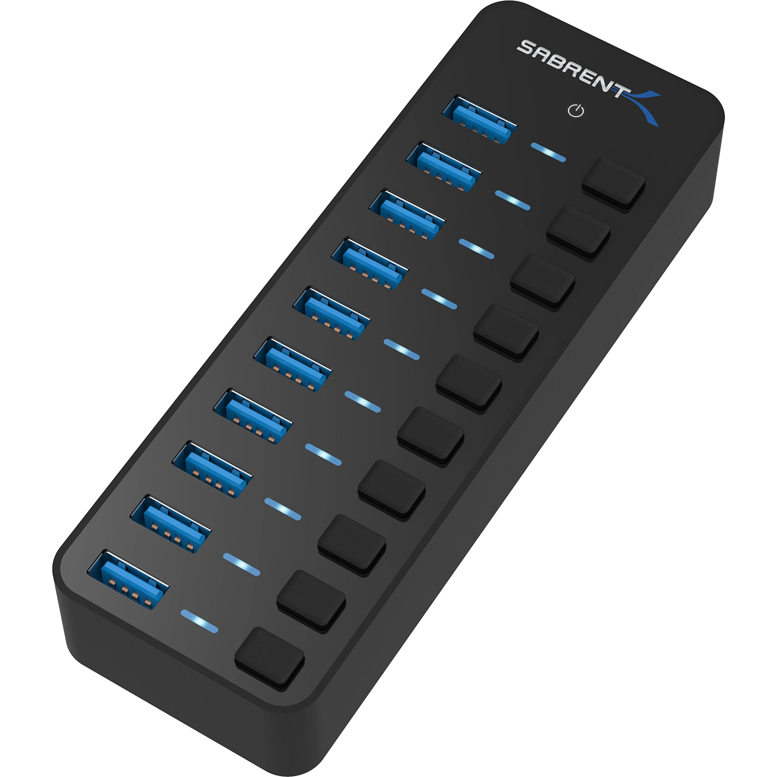 SABRENT USB Hub 10 Port Powered USB Docking Station 60W, Fast data Hub Multiple 3.2x1 USB Splitter, LEDs On/Off Switch Compatible with PC Laptop MacBook iMac (HB-BU10)