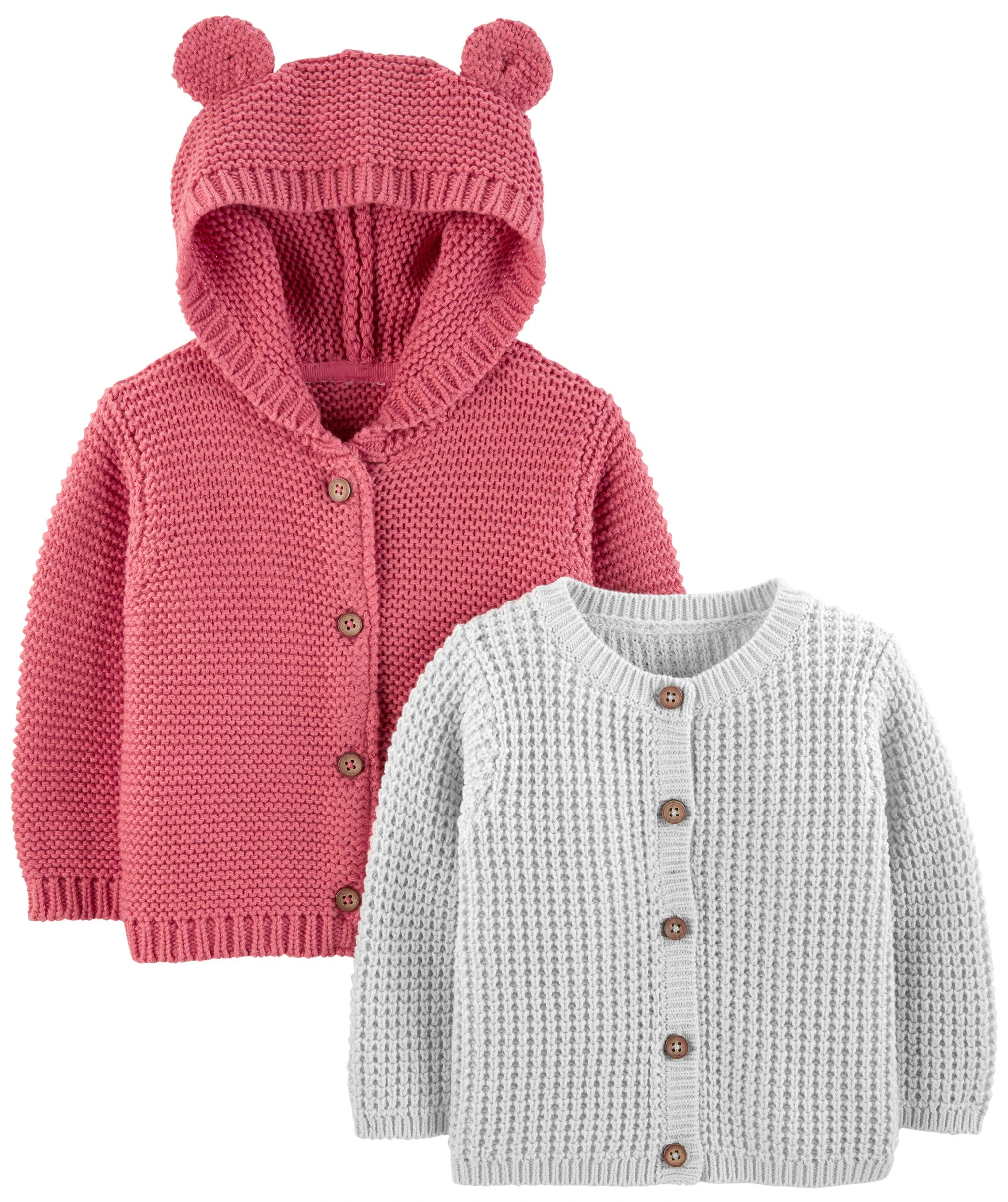 Simple Joys by Carter's Baby 2-Pack Neutral Knit Cardigan Sweaters, Grey/Red, 18 Months