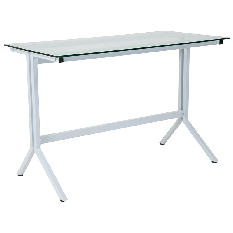 Flash Furniture Winfield Collection Glass Computer Desk with White Metal Frame - Image 1