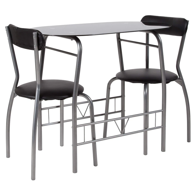 Flash Furniture Sutton 3 Piece Space-Saver Bistro Set with Black Glass Top Table and Black Vinyl Padded Chairs