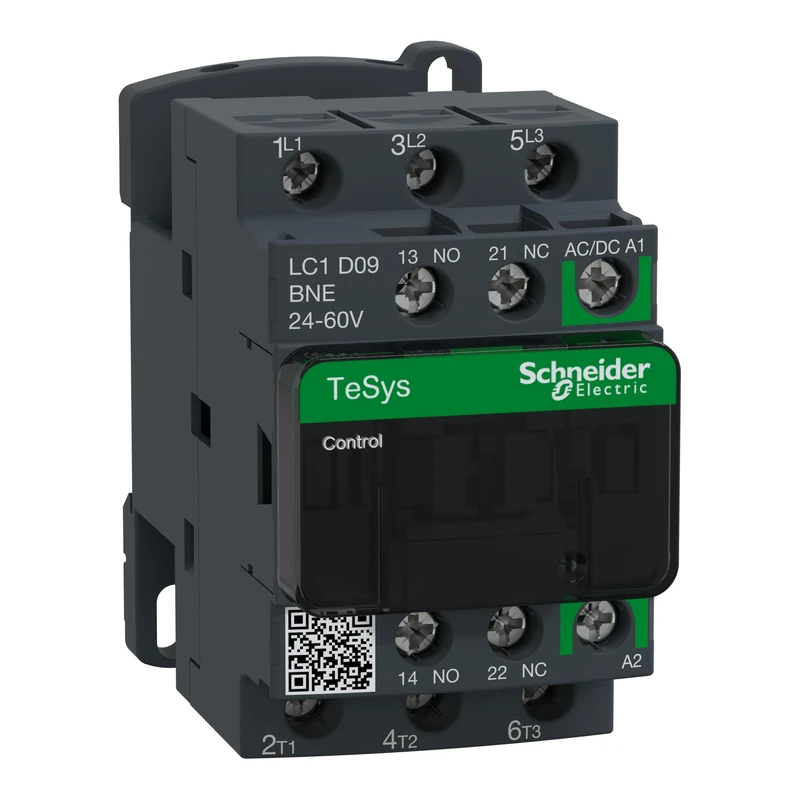 Schneider Electric, TeSys D contactor - 3P - <= 440 V - 9 A AC-3-24...60 V AC/DC coil, LC1D09BNE