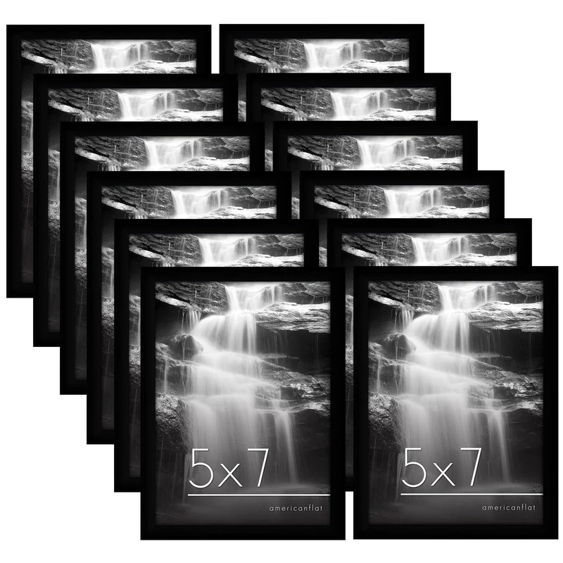 Americanflat 7x5 Photo Frames with Shatter-Resistant Glass - Set of 12 - Gallery Wall Frame Set for Tabletop and Wall Display - Black
